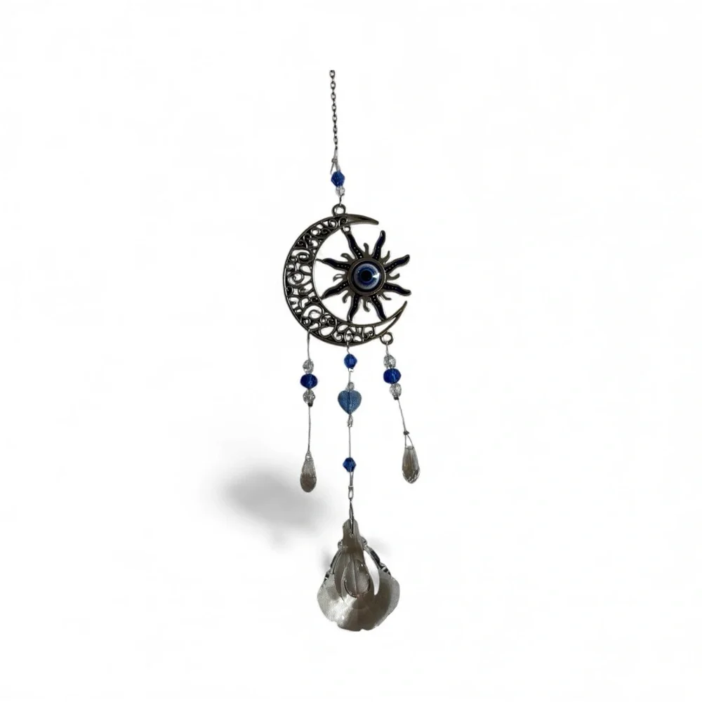 Silver and Blue Evil eye sun catcher Hanging Wall Decor
